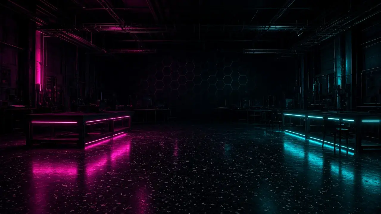 Dark London studio floor used as a still for the DefProb story